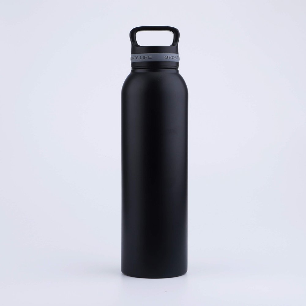 Energcup Sports Reusable Steel Bottle 24 oz Black Color-Double Wall 18/8 Stainless Steel Leak & Sweat Proof Flask Insulated Water Bottle, Simple Modern Style,Eco-Friendly,Kids, College,Water Bottle