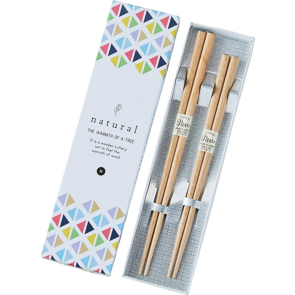 742126 Chopsticks Dishwasher Safe, Approx. 9.4 inches (24 cm), Approx. 7.1 inches (18 cm), Pair Set, Boxed, Gift, Beech, Natural Wood, Made in Japan