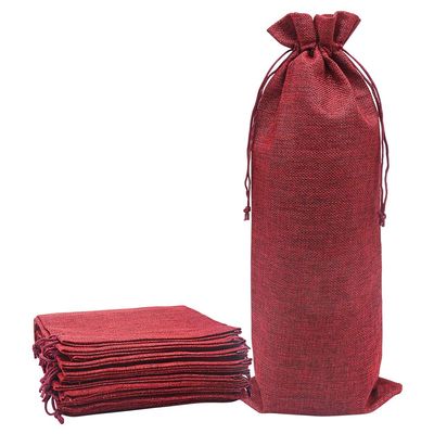 Shintop 10pcs Jute Wine Bags 1.5L, 16 x 6.7 inches Hessian Wine Bottle Gift Bags with Drawstring (Red)