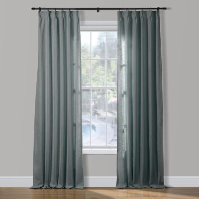 ChadMade 2 Panels 27 Inch Wide by 108 Inch Long Linen Cotton Curtains Room Darkening Pinch Pleated Draperies Living Room Patio Sliding Door Extra Long Drapes, Smoke Blue, Cary Collection
