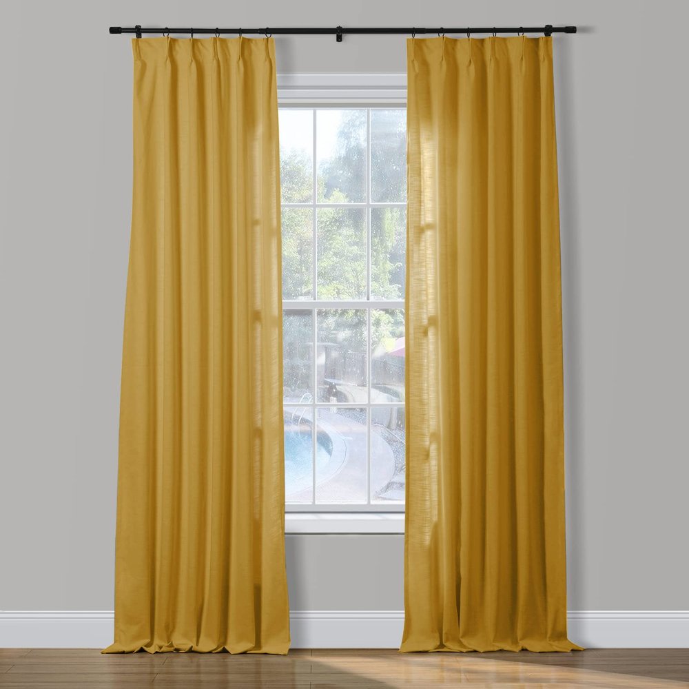 ChadMade 2 Panels 27 Inch Wide by 108 Inch Long Linen Cotton Curtains Room Darkening Pinch Pleated Draperies Living Room Patio Sliding Door Extra Long Drapes, Orange, Cary Collection