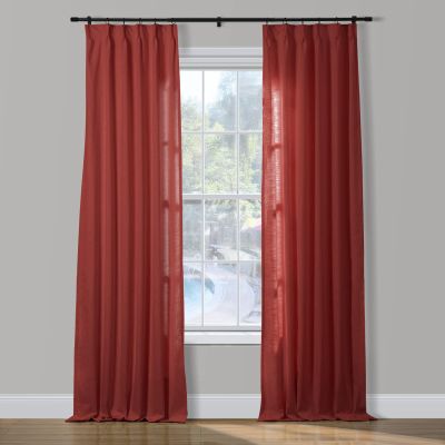 ChadMade 2 Panels 27 Inch Wide by 108 Inch Long Linen Cotton Curtains Room Darkening Pinch Pleated Draperies Living Room Patio Sliding Door Extra Long Drapes, Red, Cary Collection