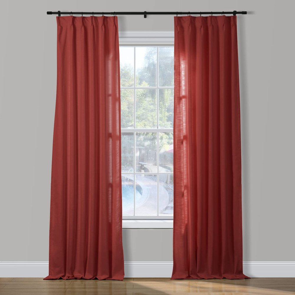 ChadMade 2 Panels 27 Inch Wide by 108 Inch Long Linen Cotton Curtains Room Darkening Pinch Pleated Draperies Living Room Patio Sliding Door Extra Long Drapes, Red, Cary Collection
