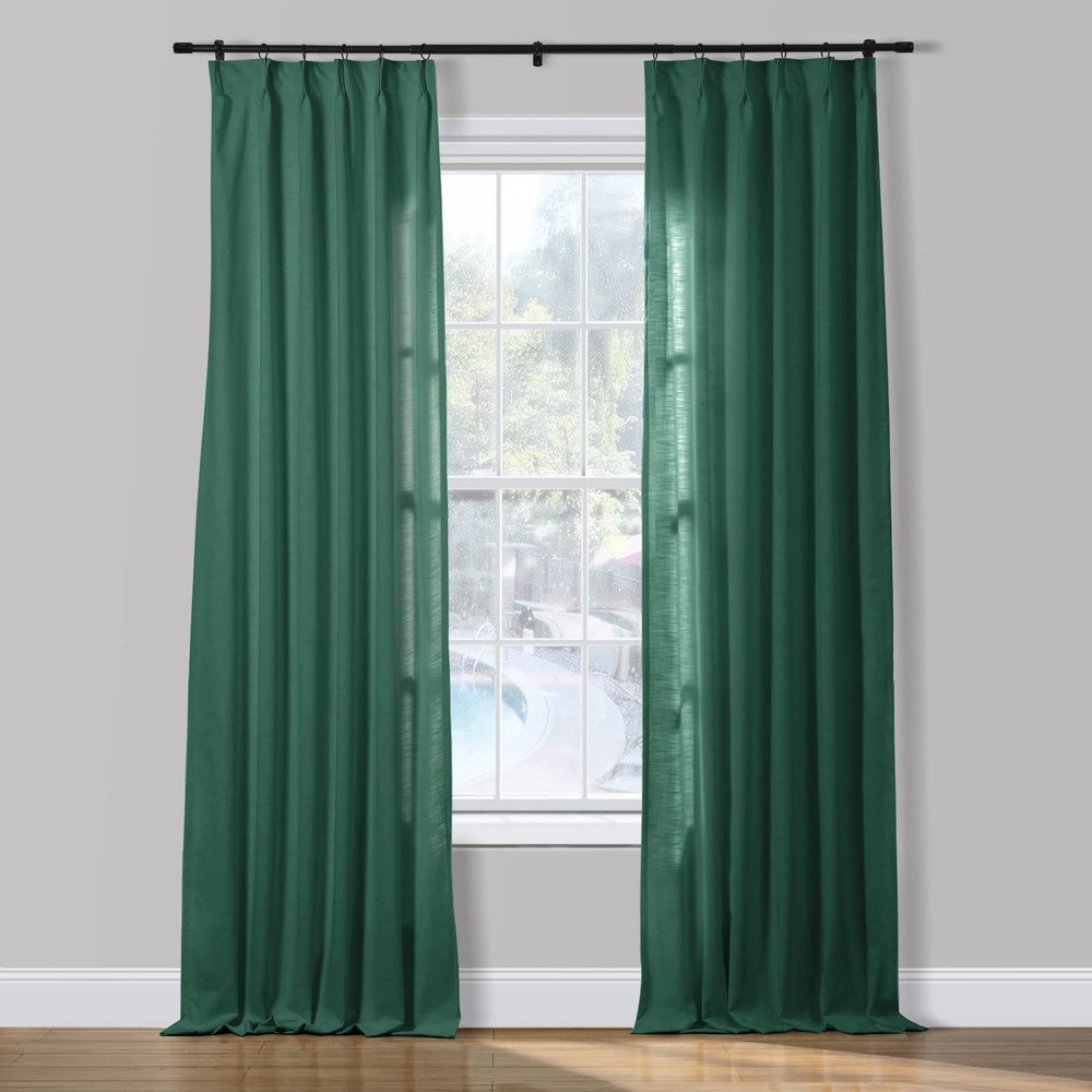 ChadMade 2 Panels 27 Inch Wide by 108 Inch Long Linen Cotton Curtains Room Darkening Pinch Pleated Draperies Living Room Patio Sliding Door Extra Long Drapes, Green Lake, Cary Collection