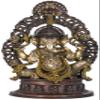 Exotic India Ganesha Seated on Musicial Ganesha Base with Impressive Kirtimukha Aureole - Brass Statue - Color Antique Gold Color view 1