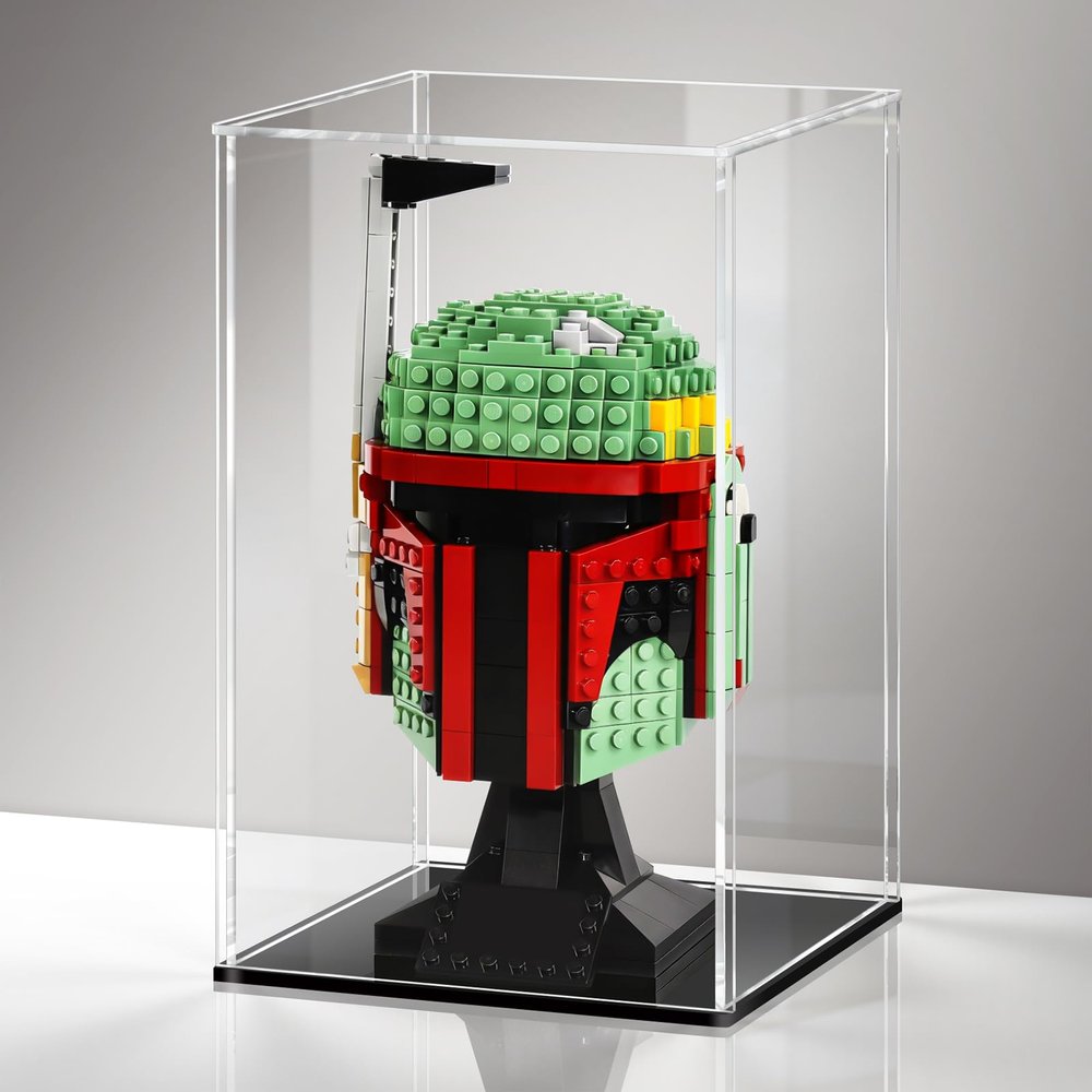 LASOA 7x7x10 in Acrylic Display Case, 2.0mm Thick Dustproof Display Box with Glossy Black Base & LED Light, UV-Resistant Showcase for Action Figures and Collectibles