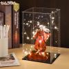LASOA 7x7x10 in Acrylic Display Case, 2.0mm Thick Dustproof Display Box with Glossy Black Base & LED Light, UV-Resistant Showcase for Action Figures and Collectibles view 4