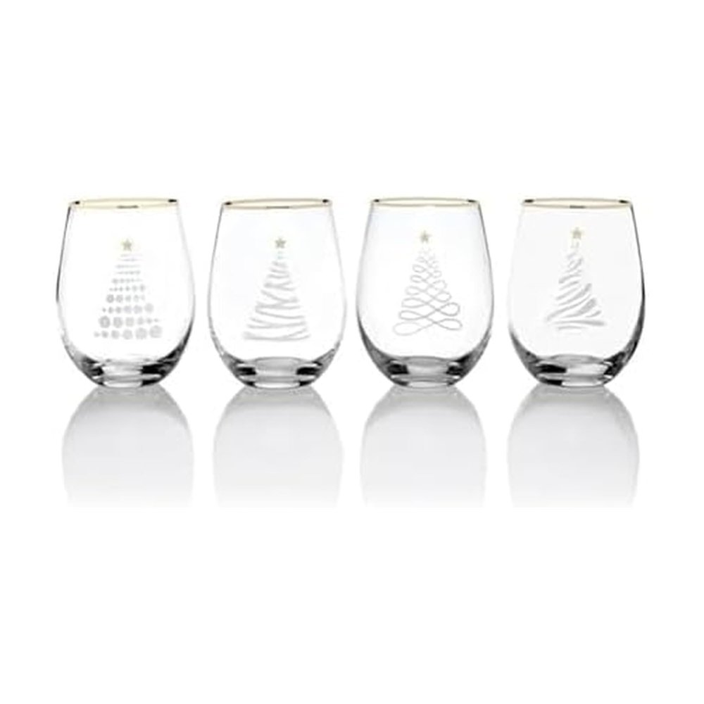 Celebrations by Mikasa Holiday Christmas Trees Stemless Wine, Set of 4, 18 Ounce