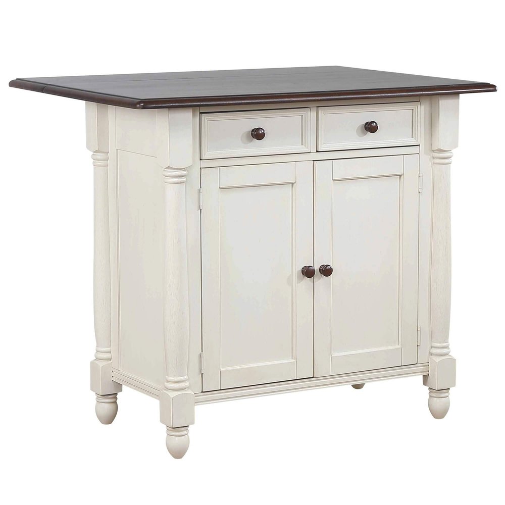 Sunset Trading Andrews Drop Leaf Kitchen Island, Expandable, Antique White and Distressed Chestnut Brown