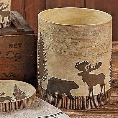 BLACK FOREST DECOR Woodland Moose & Bear Waste Basket