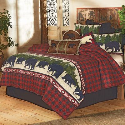 BLACK FOREST DECOR Arrowhead Plaid Bear Quilt Bed Set - King  Rustic Wildlife Bedding, 105" x 95" Quilt with Shams