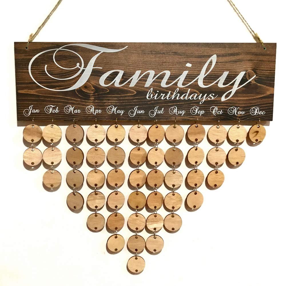 angel3292 Wooden Family Birthday Reminder Calendar Board Wall Hanging,Special Days Family Friends Birthday Dates Sign DIY Calendar Reminder Wood Board JM01076