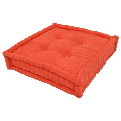 20 Inch Traditional Microsuede Fabric Square Large Floor Pillow, Transitional Classic Corded Edging Ultra Soft Cozy Comfy Foam Fill Attractive Style Solid Color Tangerine Button Tufted Floor Pillow