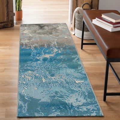 Liora Manne Marina Low Profile Durable Indoor/Outdoor Woven Rug- Surf Ocean 1'11" x 7'6"