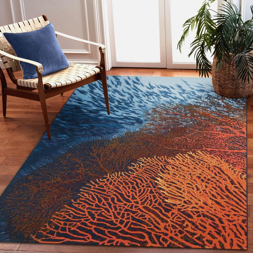 Liora Manne Marina Low Profile Durable Indoor/Outdoor Woven Rug- Coral Ocean 3'3" x 4'11"