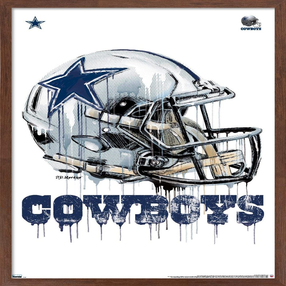 Trends International NFL Dallas Cowboys - Drip Helmet 20 Wall Poster, 14.725" x 22.375", Mahogany Framed Version