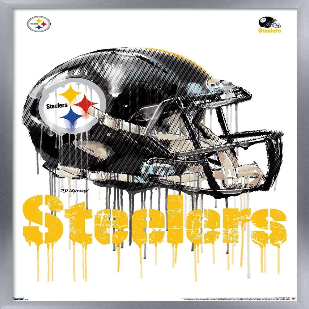 Trends International NFL Pittsburgh Steelers - Drip Helmet 20 Wall Poster, 14.725" x 22.375", Silver Framed Version