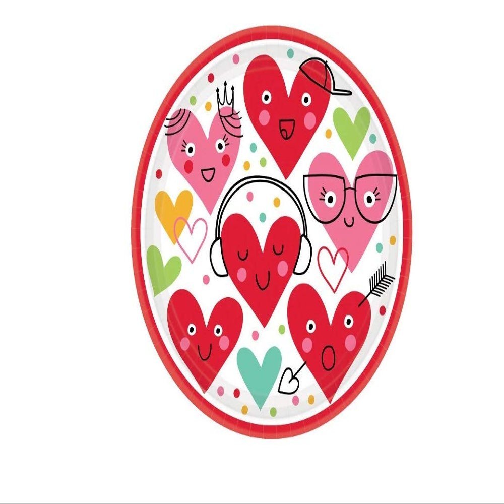 Amscan Valentine Multicolor Heart Face Round Party Paper Plates 7", 18 Ct.