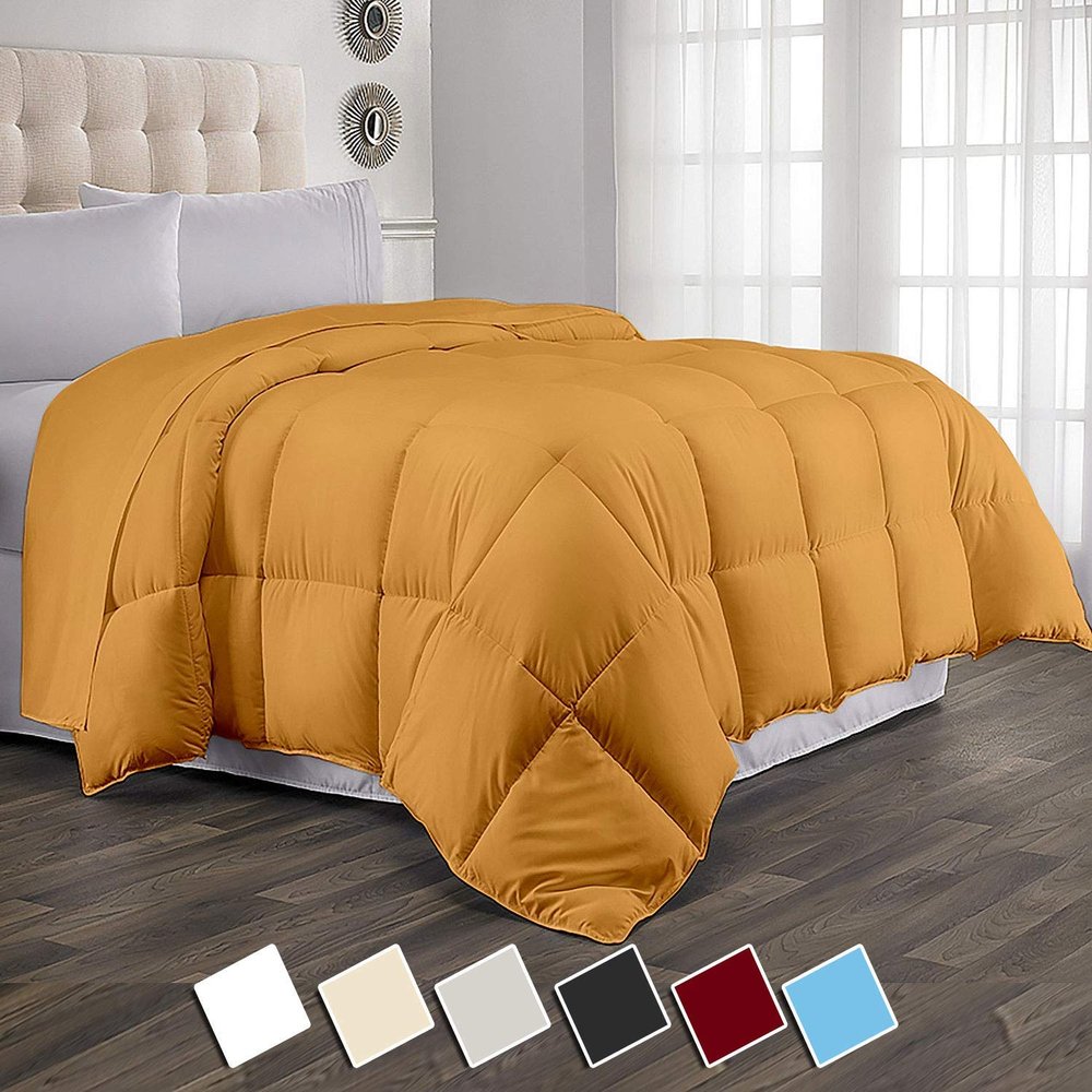 1-Pc Comforter King 106x92 Size 1-Pc Comforter 100% Egyptian Cotton, 600 Thread Count (100 GSM Micro Fill Diamond Box Stitched) - Machine Washable, Gold Solid