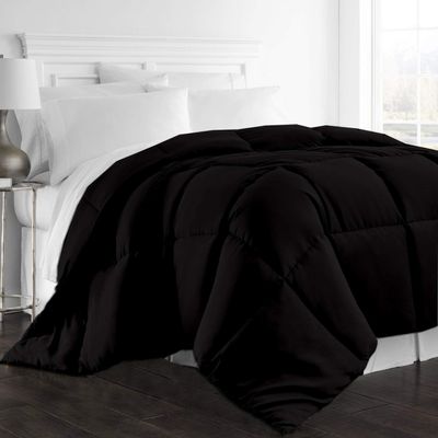 1-Pc Comforter California King 102x96 Size 1-Pc Comforter 100% Egyptian Cotton, 600 Thread Count (100 GSM Micro Fill Diamond Box Stitched) - Machine Washable, Black Solid