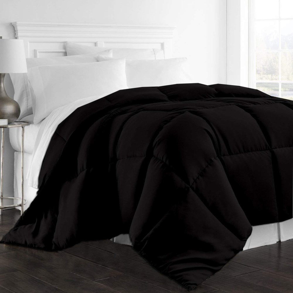 1-Pc Comforter California King 102x96 Size 1-Pc Comforter 100% Egyptian Cotton, 600 Thread Count (100 GSM Micro Fill Diamond Box Stitched) - Machine Washable, Black Solid