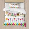 2 Piece Countryside Owls Duvet Cover Twin Whimsical Novelty Pattern Featuring Sunny Day Owls Fences Wildflowers Holidays Art Farmhouse Bedding Set 100% Brushed Microfiber Luxury Soft Cozy Comfy view 1