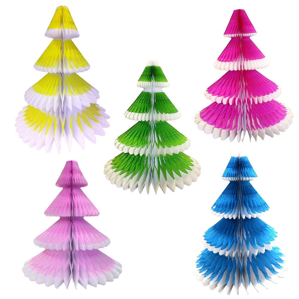 5-Piece 12 Inch Honeycomb Tree Decoration, Frosted Pastel Mix