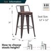 Alunaune 24" Metal Barstools Set of 4, Industrial Counter Height Bar Stools Kitchen Island Bar Chairs Wooden Seat Low Back-Rusty view 2