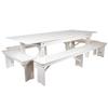 Flash Furniture HERCULES Series 8' x 40" Antique Rustic White Folding Farm Table and Four Bench Set view 1