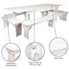 Flash Furniture HERCULES Series 8' x 40" Antique Rustic White Folding Farm Table and Four Bench Set view 2