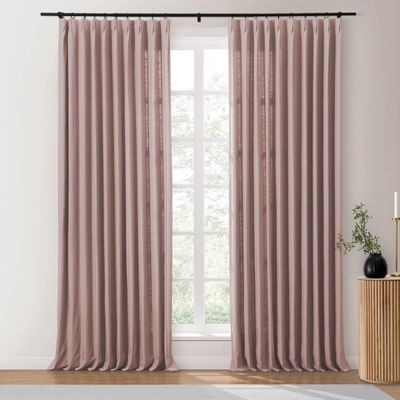 Drapifytex 52Wx84L Pinch Pleat Cotton Linen Blended Window Curtain, 84 Inches Long Light Filtering Heavyweight Drapery for Bedroom, Coral Living Room Window Drape Decoration, 1 Panel