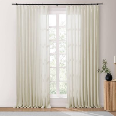 Drapifytex 52Wx84L Pinch Pleat Cotton Linen Blended Window Curtain, 84 Inches Long Light Filtering Heavyweight Drapery for Bedroom, Ivory Living Room Window Drape Decoration, 1 Panel