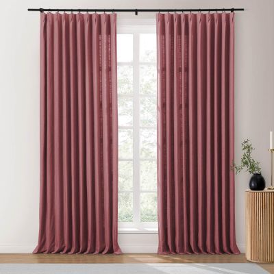 Drapifytex 52Wx84L Pinch Pleat Cotton Linen Blended Window Curtain, 84 Inches Long Light Filtering Heavyweight Drapery for Bedroom, Burgundy Living Room Window Drape Decoration, 1 Panel