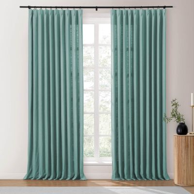 Drapifytex 52Wx84L Pinch Pleat Cotton Linen Blended Window Curtain, 84 Inches Long Light Filtering Heavyweight Drapery for Bedroom, Slate Blue Living Room Window Drape Decoration, 1 Panel
