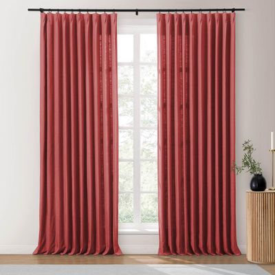 Drapifytex 52Wx84L Pinch Pleat Cotton Linen Blended Window Curtain, 84 Inches Long Light Filtering Heavyweight Drapery for Bedroom, Red Living Room Window Drape Decoration, 1 Panel