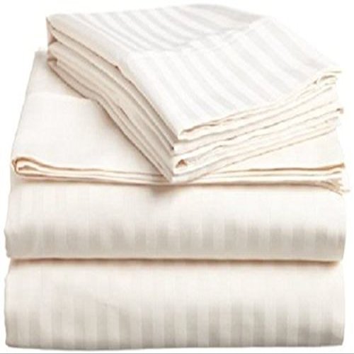 400 Thread Count 100% Natural Cotton 4 Piece Premium Sheet Set (1 Fitted Sheet, 1 Flat Sheet and 2 Pillowcases) Fit Up to 18-Inch-Deep Pocket (Short Queen, Ivory Stripe)