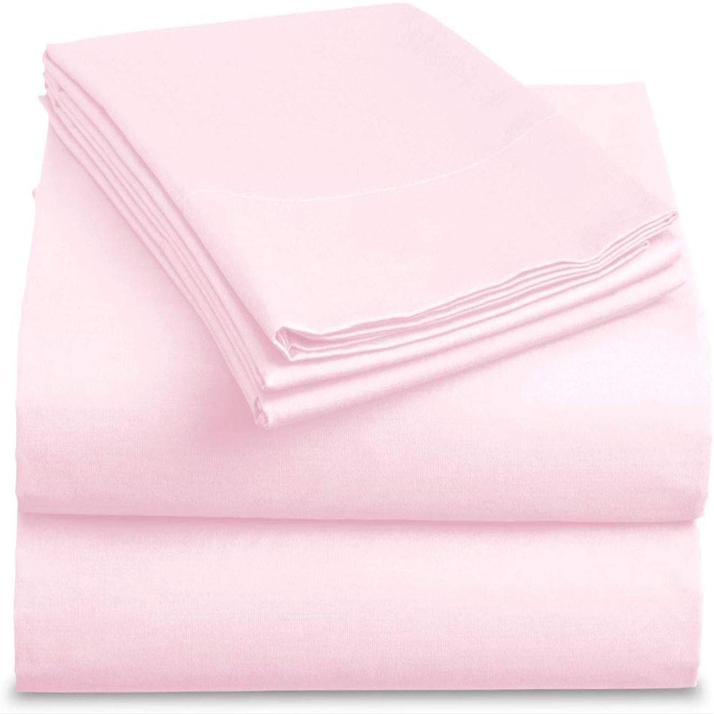 Bedding Castle - Luxurious - 800 Series - Egyptian Cotton - 4PC Bed Sheet Set - ( Flat Sheet + Fitted Sheet 26" Deep Pocket + 2 PC Pillow Cases ) - Fade Resistant - (Twin XL, Light Pink)