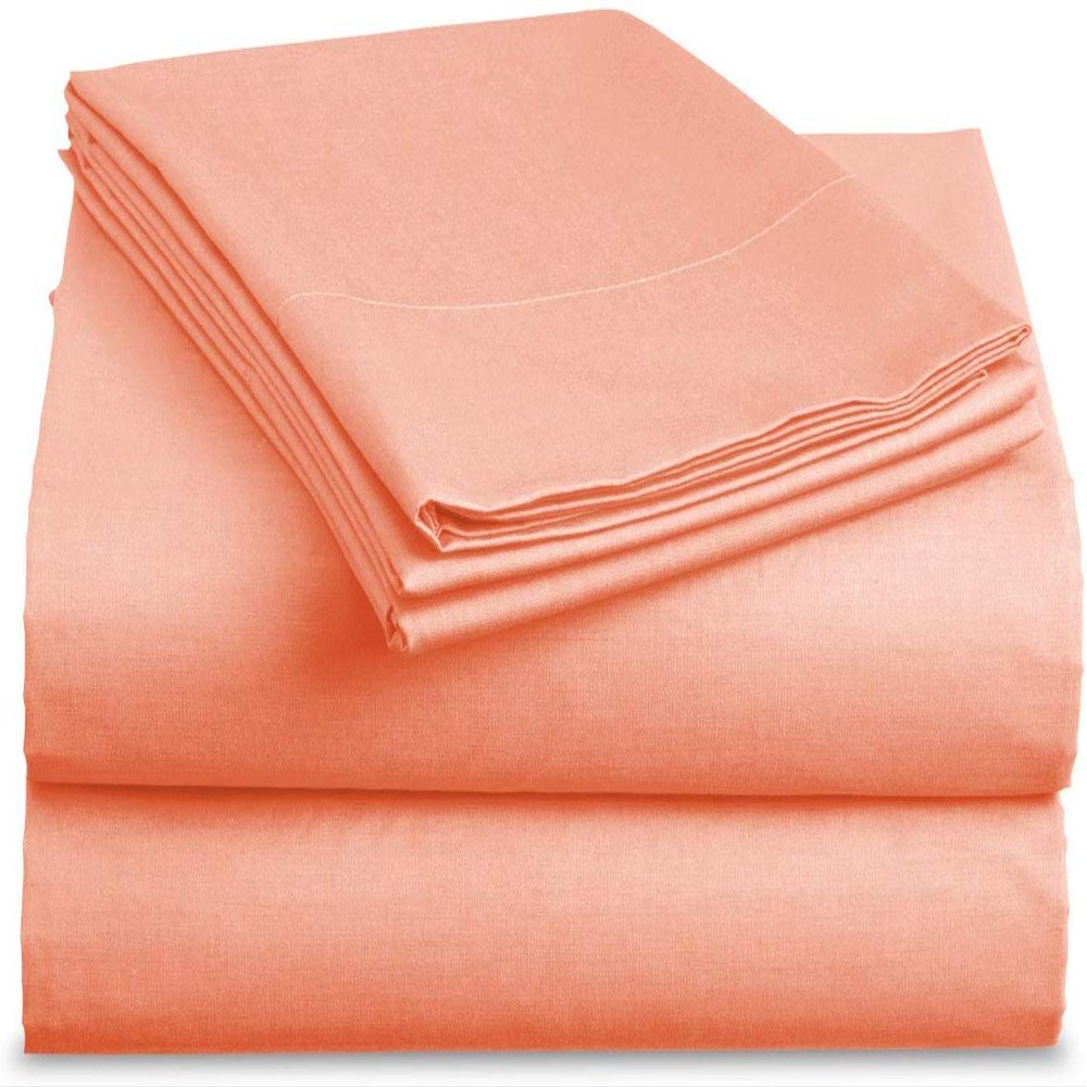 Bedding Castle - Luxurious - 800 Series - Egyptian Cotton - 4PC Bed Sheet Set - ( Flat Sheet + Fitted Sheet 26" Deep Pocket + 2 PC Pillow Cases ) - Fade Resistant - (Twin XL, Peach)