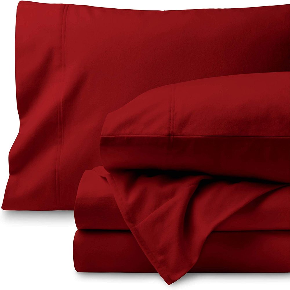 Bedding Castle - Luxurious - 800 Series - Egyptian Cotton - 4PC Bed Sheet Set - ( Flat Sheet + Fitted Sheet 26" Deep Pocket + 2 PC Pillow Cases ) - Fade Resistant - (Twin XL, Red)