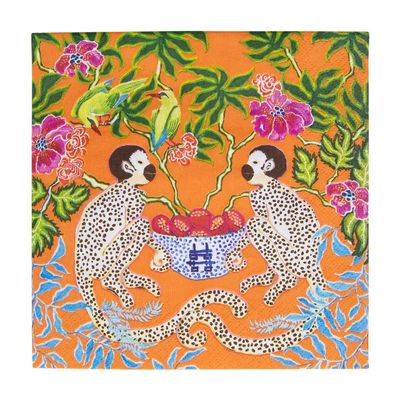 Caspari Monkeys Paper Luncheon Napkins in Orange - Four Packs of 20