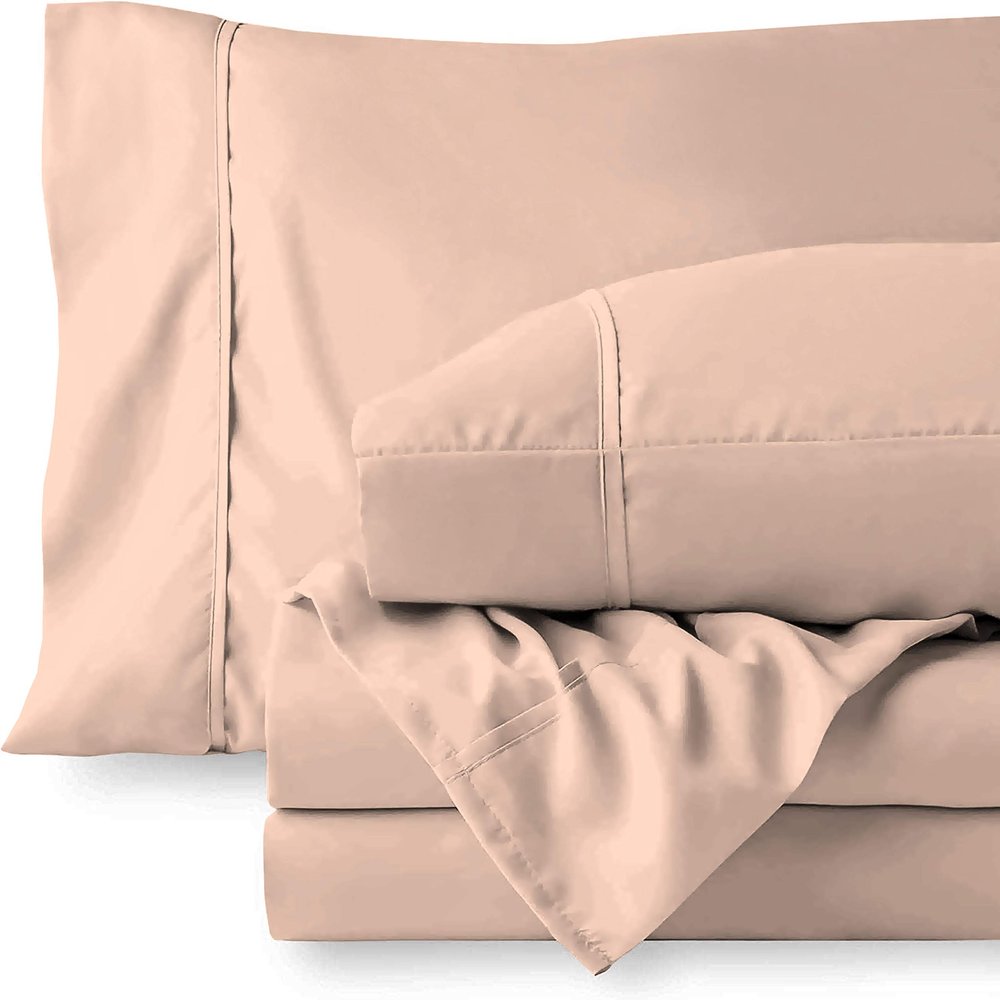 RV LINEN Cotton 600 Thread Count- 4 Pieces Sheet Set King Size, Blush  Soft Quality 100% Bedding Sheet  Luxury 16 Inch Deep Pocket & Bedding Set with Flat Sheet, Fitted Sheet, 2 Pillow Cases