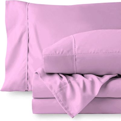 RV LINEN Cotton 600 Thread Count- 4 Pieces Sheet Set King Size, Pink  Soft Quality 100% Bedding Sheet  Luxury 16 Inch Deep Pocket & Bedding Set with Flat Sheet, Fitted Sheet, 2 Pillow Cases