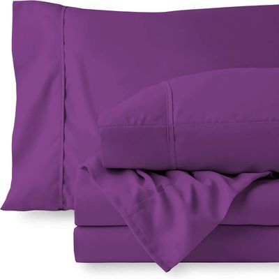 RV LINEN Cotton 600 Thread Count- 4 Pieces Sheet Set King Size, Purple Soft Quality 100% Bedding Sheet  Luxury 16 Inch Deep Pocket & Bedding Set with Flat Sheet, Fitted Sheet, 2 Pillow Cases