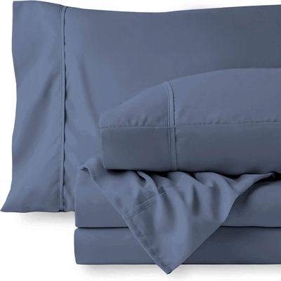 RV LINEN Cotton 600 Thread Count- 4 Pieces Sheet Set King Size, Medium Blue  Soft Quality 100% Bedding Sheet  Luxury 16 Inch Deep Pocket & Bedding Set with Flat Sheet, Fitted Sheet, 2 Pillow Cases