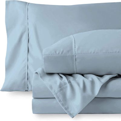 Cotton 600 Thread Count- 4 Pieces Sheet Set Cal-King Size, Light Blue  Soft Quality 100% Bedding Sheet Set Luxury 16 Inch Deep Pocket & Bedding Set with Flat Sheet, Fitted Sheet, 2 Pillow Cases