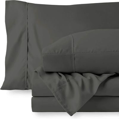 Cotton 600 Thread Count- 4 Pieces Sheet Set California King Size, Grey  Soft Quality 100% Bedding Sheet  Luxury 16 Inch Deep Pocket & Bedding Set with Flat Sheet, Fitted Sheet, 2 Pillow Cases