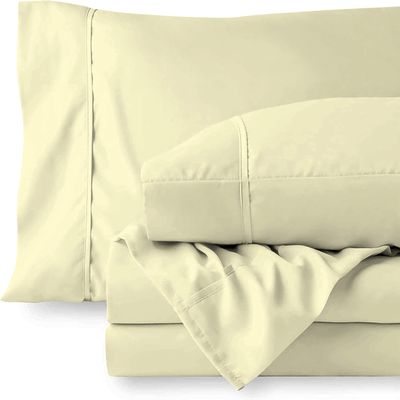 Cotton 600 Thread Count- 4 Pieces Sheet Set California King Size, Ivory  Soft Quality 100% Bedding Sheet  Luxury 16 Inch Deep Pocket & Bedding Set with Flat Sheet, Fitted Sheet, 2 Pillow Cases