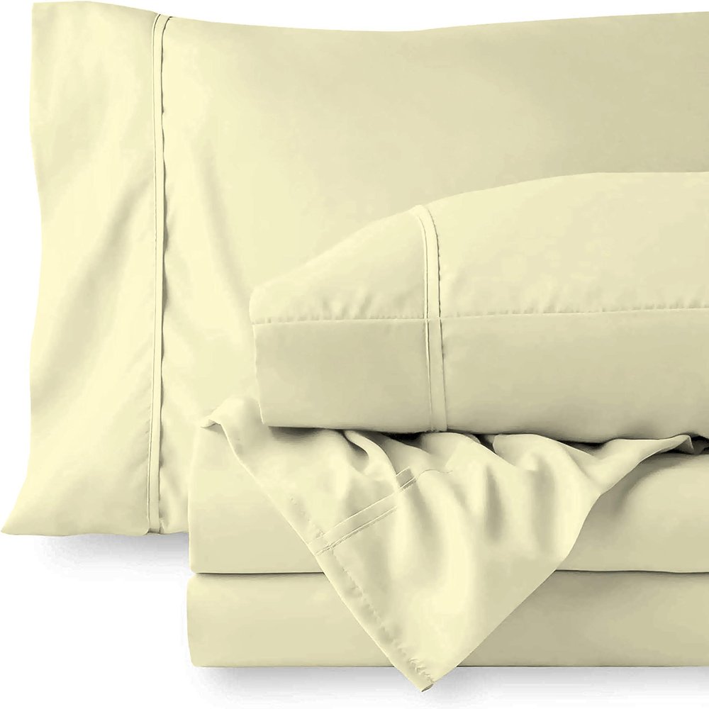 RV LINEN Cotton 600 Thread Count- 4 Pieces Sheet Set King Size, Ivory  Soft Quality 100% Bedding Sheet  Luxury 16 Inch Deep Pocket & Bedding Set with Flat Sheet, Fitted Sheet, 2 Pillow Cases