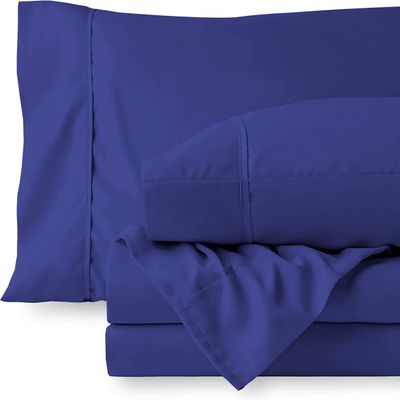 RV LINEN Cotton 600 Thread Count- 4 Pieces Sheet Set King Size, Royal Blue  Soft Quality 100% Bedding Sheet  Luxury 16 Inch Deep Pocket & Bedding Set with Flat Sheet, Fitted Sheet, 2 Pillow Cases