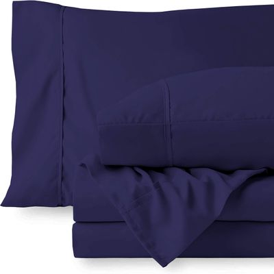 RV LINEN Cotton 600 Thread Count- 4 Pieces Sheet Set King Size, Navy Blue  Soft Quality 100% Bedding Sheet  Luxury 16 Inch Deep Pocket & Bedding Set with Flat Sheet, Fitted Sheet, 2 Pillow Cases